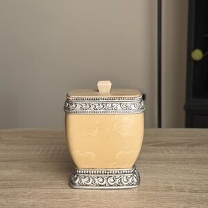 Vintage Cream and Silver Decorative Jar resin-like material vanity decor